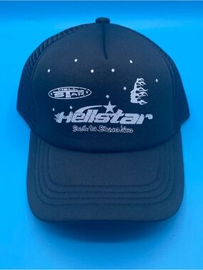 Hellstar Black Trucker Hat with White Print